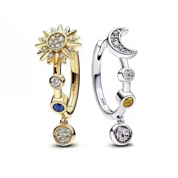 Gold and Silver Sun and Moon celestial Earrings - Picture 1 of 4